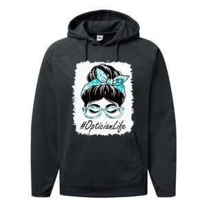 Optician Messy Bun Bleached Appreciation World Health Day Performance Fleece Hoodie