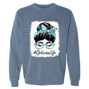 Optician Messy Bun Bleached Appreciation World Health Day Garment-Dyed Sweatshirt