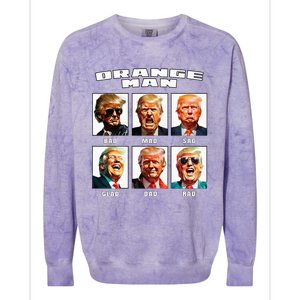 Orange Man Bad The Many Faces of Donald Trump Colorblast Crewneck Sweatshirt