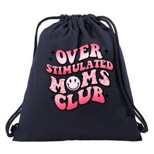 Overstimulated Moms Club Boho Groovy Funny Mothers Day Drawstring Bag