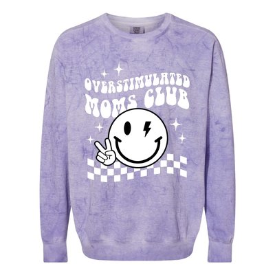 Overstimulated Moms Club Boho Smiley Mother Day Colorblast Crewneck Sweatshirt