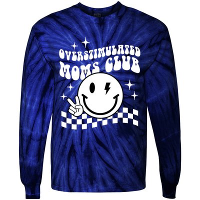 Overstimulated Moms Club Boho Smiley Mother Day Tie-Dye Long Sleeve Shirt