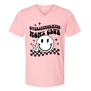 Overstimulated Moms Club Boho Smiley Mother Day V-Neck T-Shirt