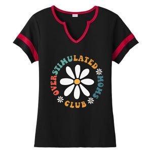 Overstimulated Moms Club Groovy Funny Trendy Words On Back Ladies Halftime Notch Neck Tee