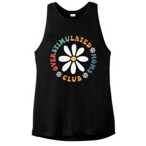 Overstimulated Moms Club Groovy Funny Trendy Words On Back Ladies PosiCharge Tri-Blend Wicking Tank