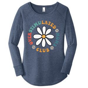 Overstimulated Moms Club Groovy Funny Trendy Words On Back Women's Perfect Tri Tunic Long Sleeve Shirt