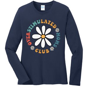 Overstimulated Moms Club Groovy Funny Trendy Words On Back Ladies Long Sleeve Shirt