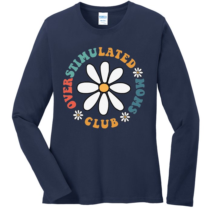 Overstimulated Moms Club Groovy Funny Trendy Words On Back Ladies Long Sleeve Shirt