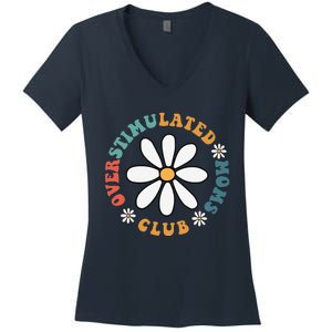 Overstimulated Moms Club Groovy Funny Trendy Words On Back Women's V-Neck T-Shirt