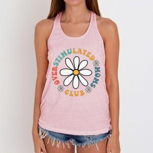 Overstimulated Moms Club Groovy Funny Trendy Words On Back Women's Knotted Racerback Tank