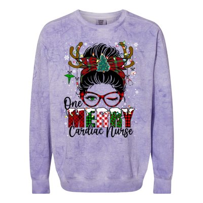 One Merry Cardiac Nurse Messy Bun Christmas Love Nurse Life Funny Gift Colorblast Crewneck Sweatshirt