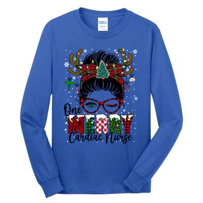 One Merry Cardiac Nurse Messy Bun Christmas Love Nurse Life Funny Gift Tall Long Sleeve T-Shirt