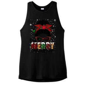 One Merry Cardiology Nurse Messy Bun Xmas Love Nurse Life Gift Ladies PosiCharge Tri-Blend Wicking Tank