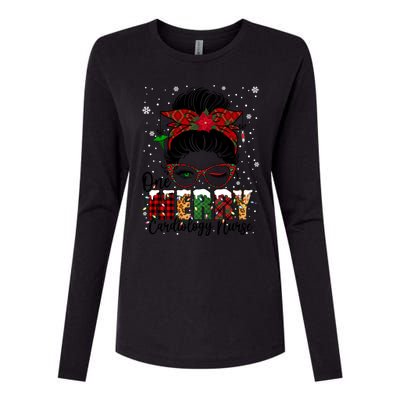 One Merry Cardiology Nurse Messy Bun Xmas Love Nurse Life Gift Womens Cotton Relaxed Long Sleeve T-Shirt