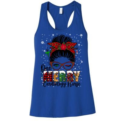 One Merry Cardiology Nurse Messy Bun Xmas Love Nurse Life Gift Women's Racerback Tank