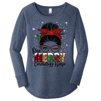 One Merry Cardiology Nurse Messy Bun Xmas Love Nurse Life Gift Women's Perfect Tri Tunic Long Sleeve Shirt