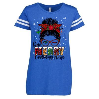 One Merry Cardiology Nurse Messy Bun Xmas Love Nurse Life Gift Enza Ladies Jersey Football T-Shirt