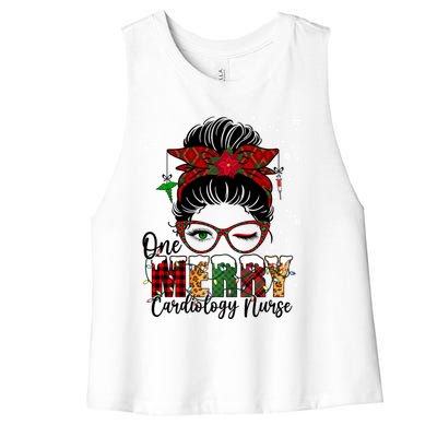 One Merry Cardiology Nurse Messy Bun Xmas Love Nurse Life Gift Women's Racerback Cropped Tank