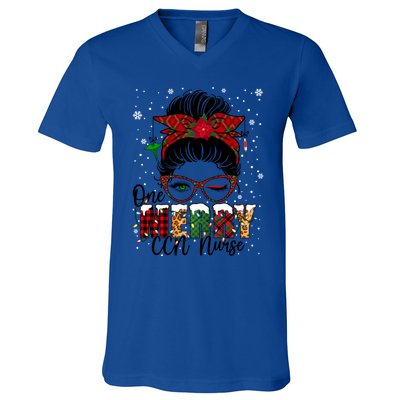 One Merry Ccn Nurse Messy Bun Christmas Love Nurse Life Gift V-Neck T-Shirt