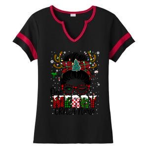 One Merry Charge Nurse Messy Bun Christmas Love Nurse Life Gift Ladies Halftime Notch Neck Tee