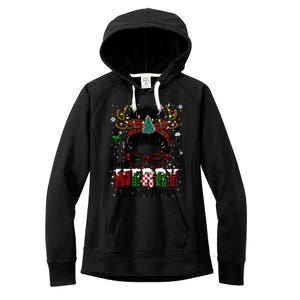 One Merry Charge Nurse Messy Bun Christmas Love Nurse Life Gift Women's Fleece Hoodie