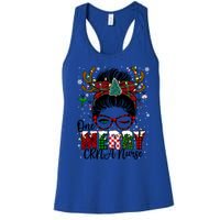 One Merry Charge Nurse Messy Bun Christmas Love Nurse Life Gift Women's Racerback Tank