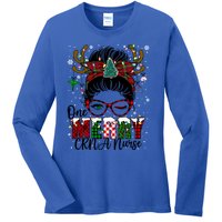 One Merry Charge Nurse Messy Bun Christmas Love Nurse Life Gift Ladies Long Sleeve Shirt