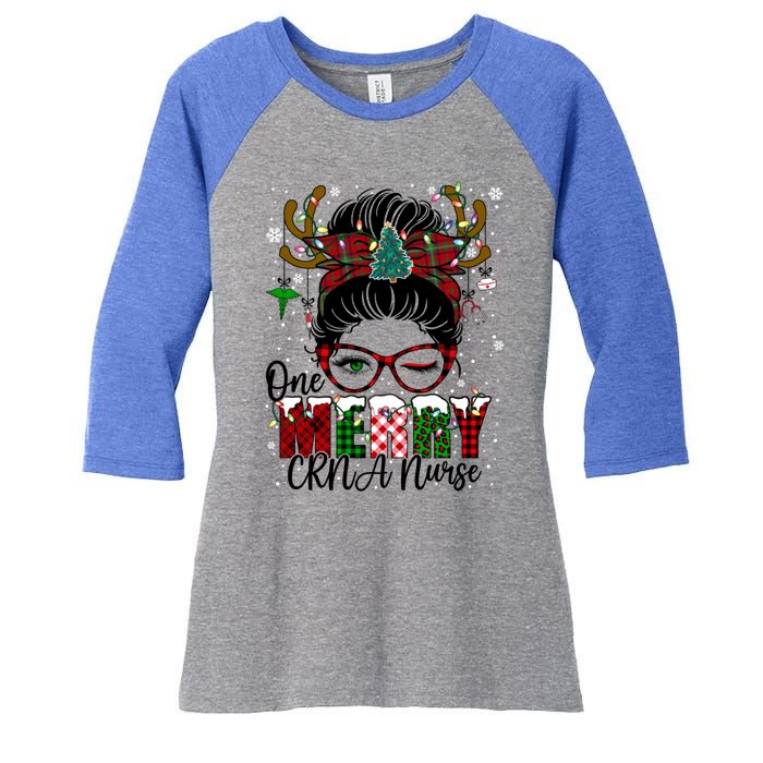 One Merry Charge Nurse Messy Bun Christmas Love Nurse Life Gift Women's Tri-Blend 3/4-Sleeve Raglan Shirt