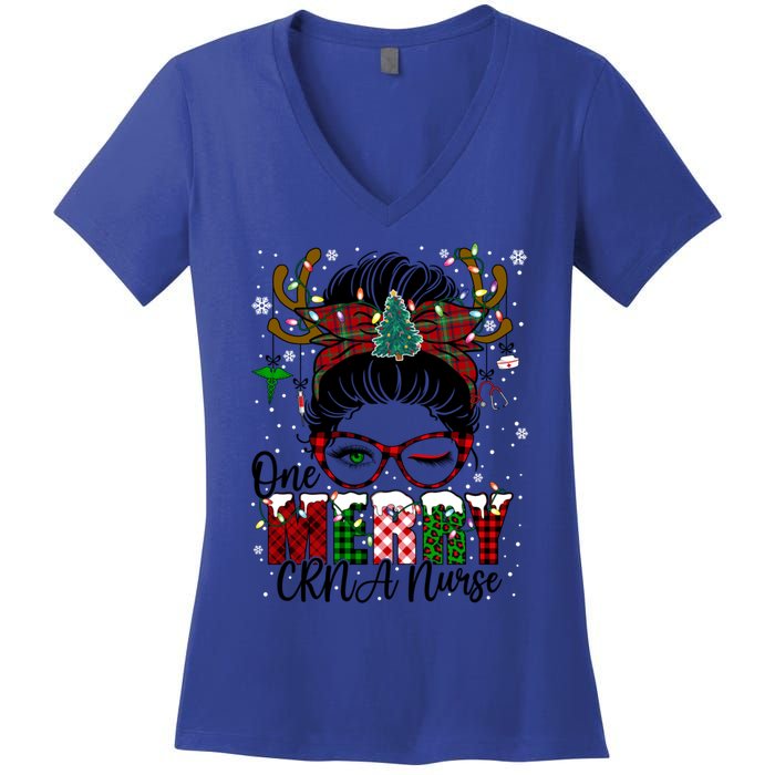 One Merry Charge Nurse Messy Bun Christmas Love Nurse Life Gift Women's V-Neck T-Shirt