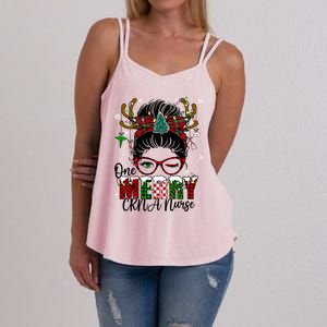 One Merry Charge Nurse Messy Bun Christmas Love Nurse Life Gift Women's Strappy Tank