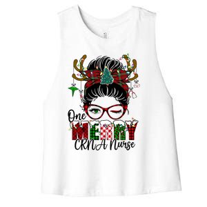 One Merry Charge Nurse Messy Bun Christmas Love Nurse Life Gift Women's Racerback Cropped Tank