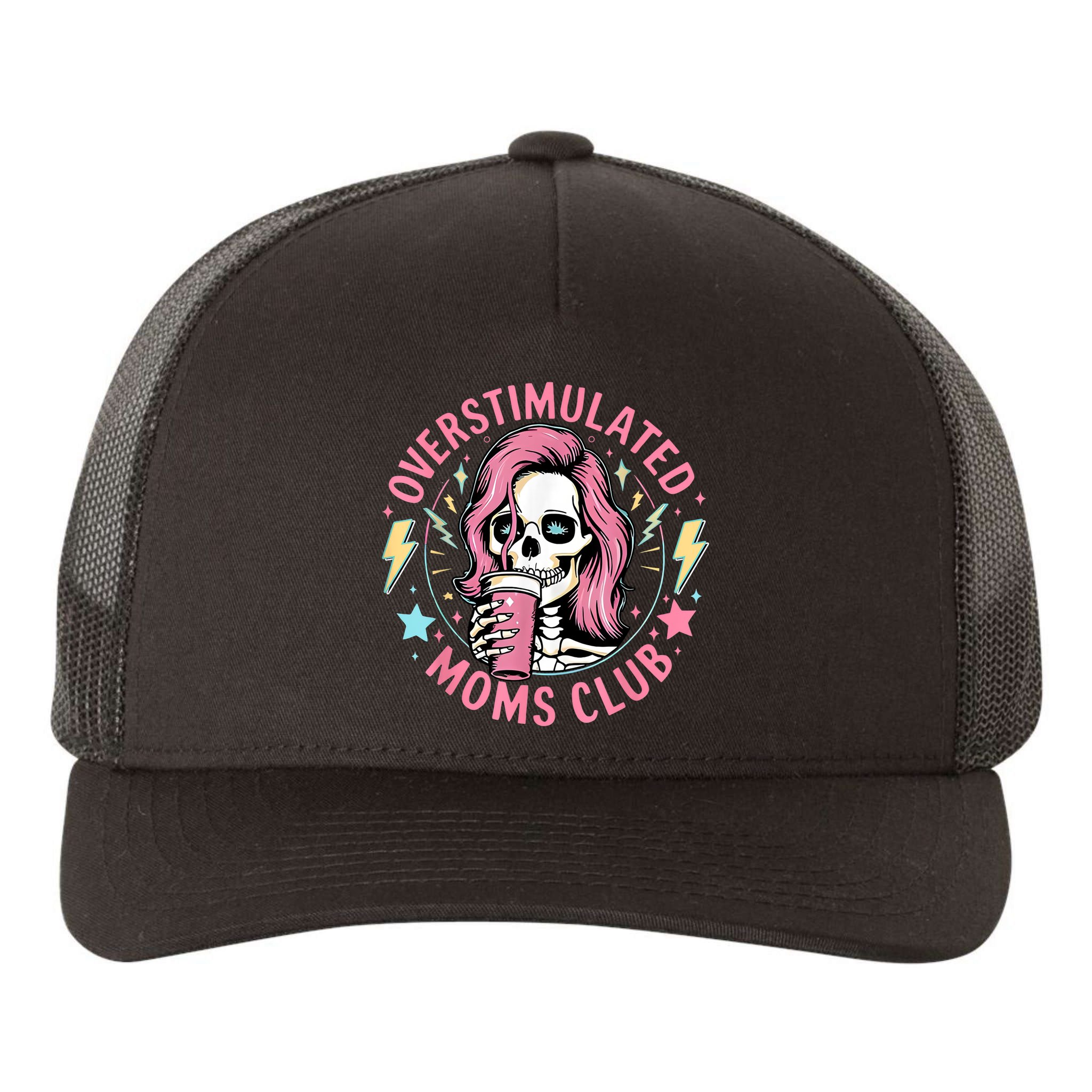 Overstimulated Moms Club Mother's Day Skull Messy Mom Life Yupoong Adult 5-Panel Trucker Hat