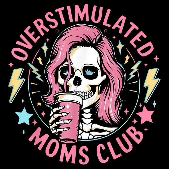 Overstimulated Moms Club Mother's Day Skull Messy Mom Life V-Neck T-Shirt