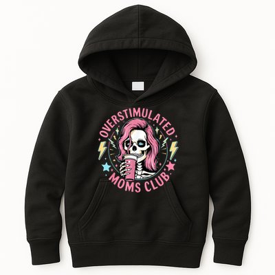 Overstimulated Moms Club Mother's Day Skull Messy Mom Life Kids Hoodie