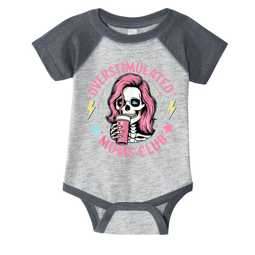 Overstimulated Moms Club Mother's Day Skull Messy Mom Life Infant Baby Jersey Bodysuit