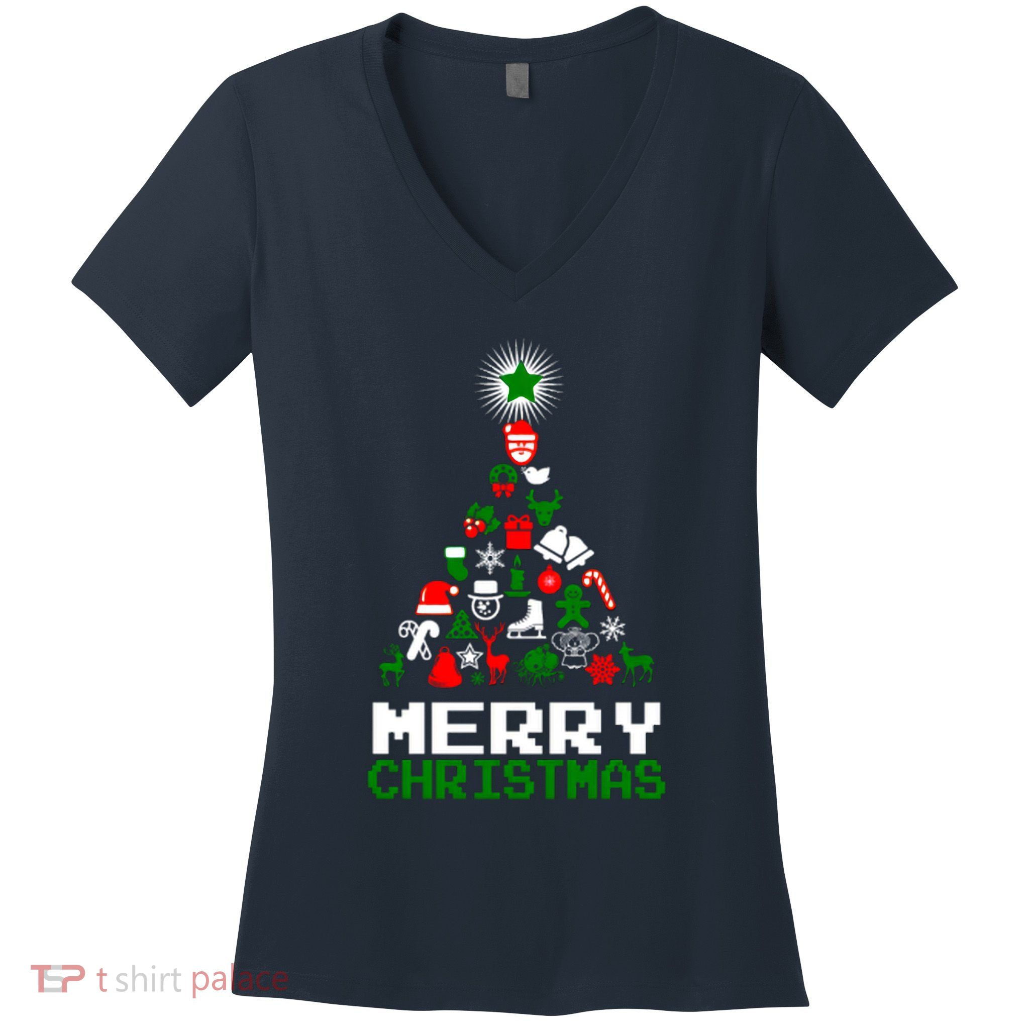 Ornament Merry Christmas Tree Women's V-Neck T-Shirt