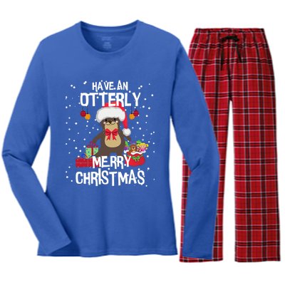 Otterly Merry Christmas Funny Otter Christmas Gift Women's Long Sleeve Flannel Pajama Set 