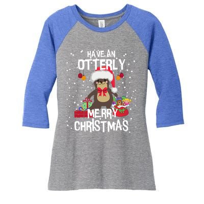 Otterly Merry Christmas Funny Otter Christmas Gift Women's Tri-Blend 3/4-Sleeve Raglan Shirt