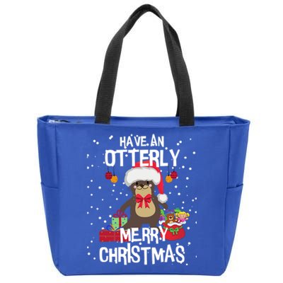 Otterly Merry Christmas Funny Otter Christmas Gift Zip Tote Bag