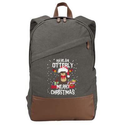 Otterly Merry Christmas Funny Otter Christmas Gift Cotton Canvas Backpack