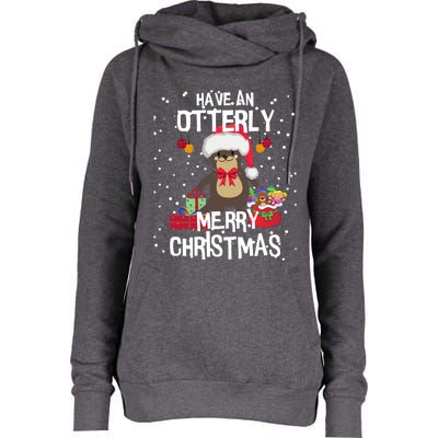 Otterly Merry Christmas Funny Otter Christmas Gift Womens Funnel Neck Pullover Hood