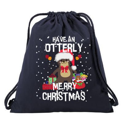 Otterly Merry Christmas Funny Otter Christmas Gift Drawstring Bag