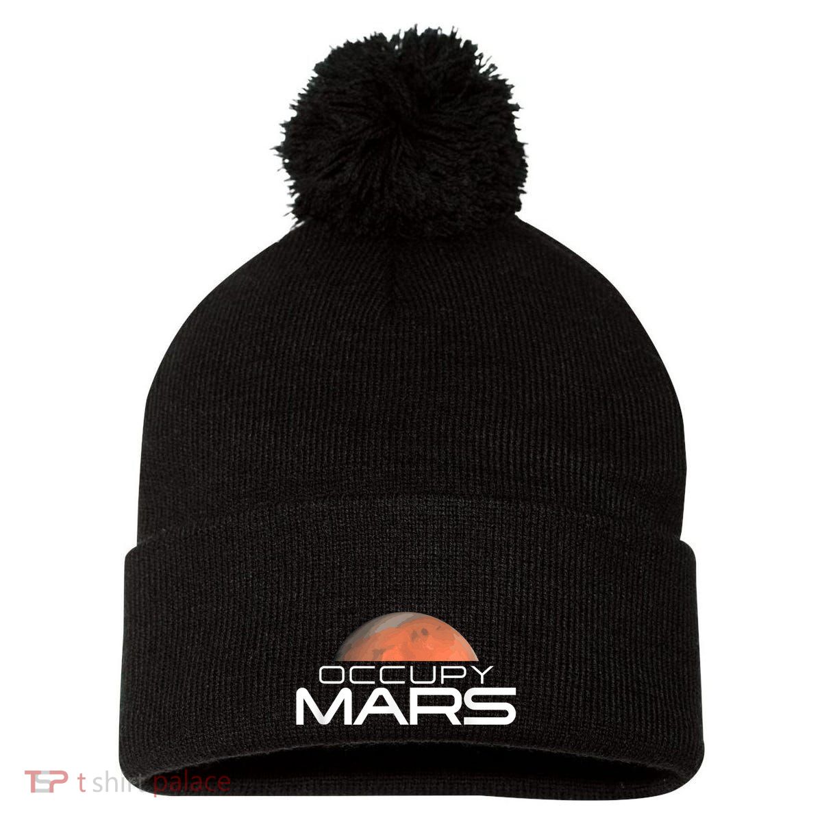 Occupy Mars Colonize Space Pom Pom 12in Knit Beanie