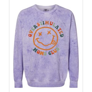 Overstimulated Moms Club Retro Groovy On Back Colorblast Crewneck Sweatshirt