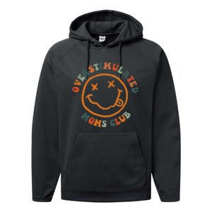 Overstimulated Moms Club Retro Groovy On Back Performance Fleece Hoodie