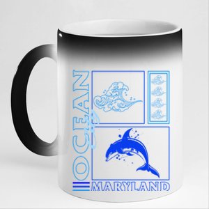 Ocean Maryland City Vacation Dolphin Beach Fishing Family Cute Gift 11oz Black Color Changing Mug