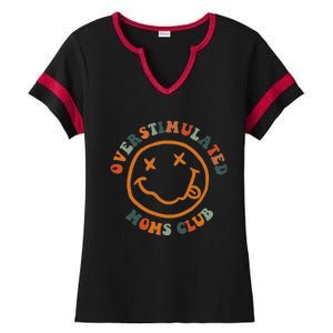 Overstimulated Moms Club Retro Groovy On Back Ladies Halftime Notch Neck Tee