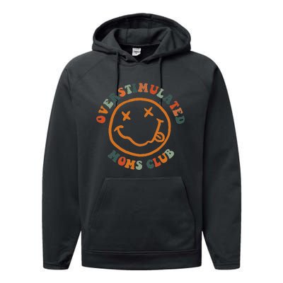 Overstimulated Moms Club Retro Groovy On Back Performance Fleece Hoodie