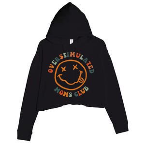 Overstimulated Moms Club Retro Groovy On Back Crop Fleece Hoodie