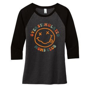 Overstimulated Moms Club Retro Groovy On Back Women's Tri-Blend 3/4-Sleeve Raglan Shirt